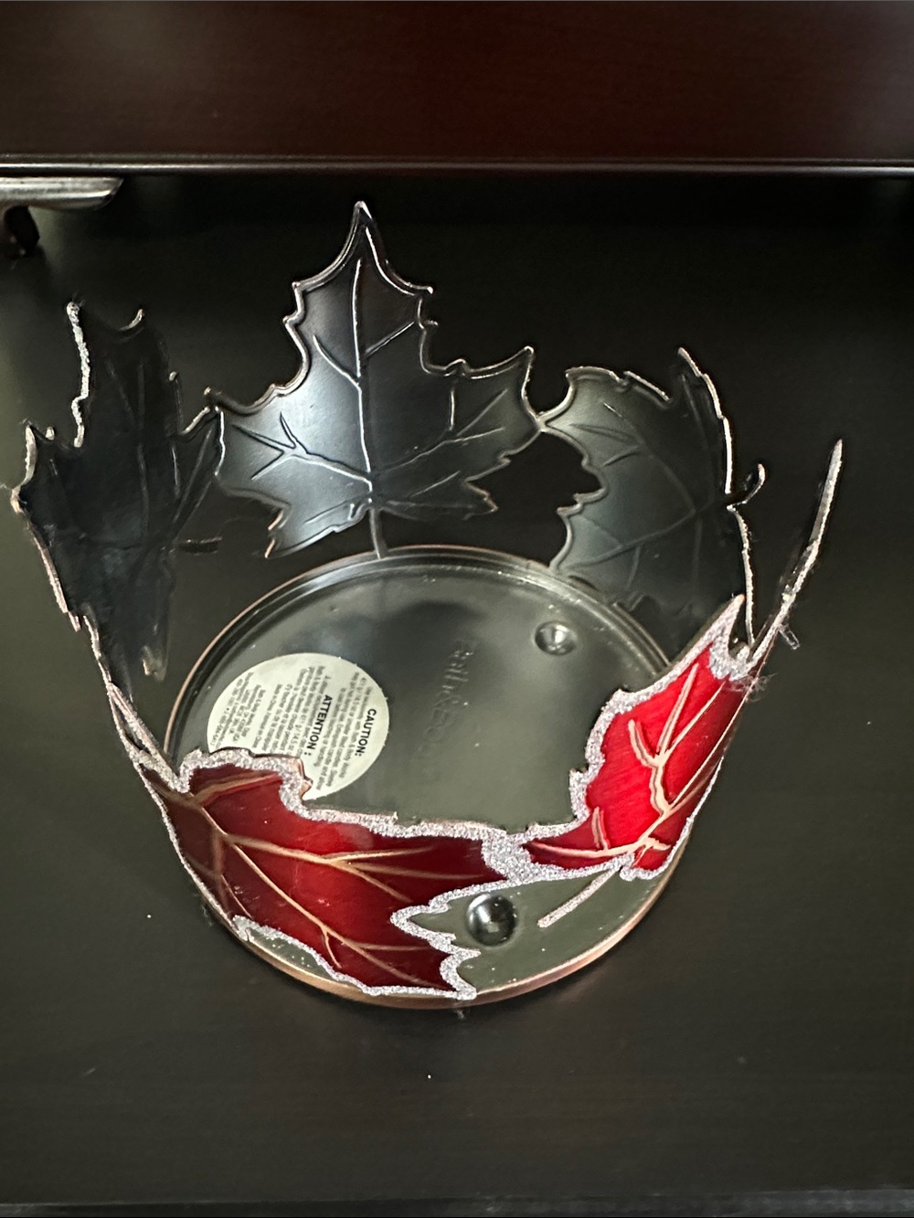 Bath and Body Works Multi Red Sparkle Leaf 3 Wick Candle Holder - Pure Canadiana - Picture 3 of 5